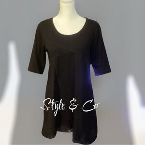 Style & Co tunic black lace hem size Sm, 3/4 sleeve